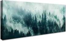 Obraz Ścienny na Płótnie 50x120 cm Mglisty Las w Drewnianej Ramie