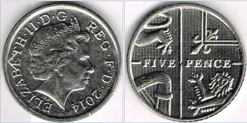 Reino Unido 5 pence, 2014