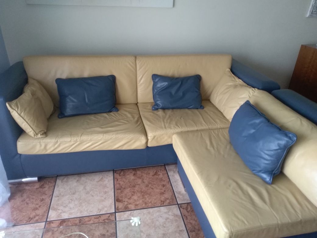 URGENTE Sofá em pele com 2,25m e chaise long de 90cm