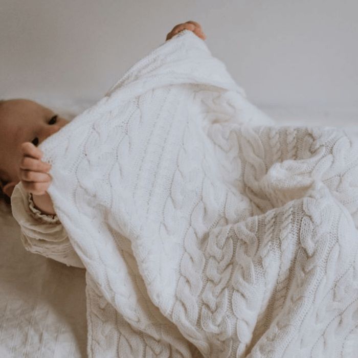 Kocyk ze 100% wełny merino cream w prążek - MY MEMI