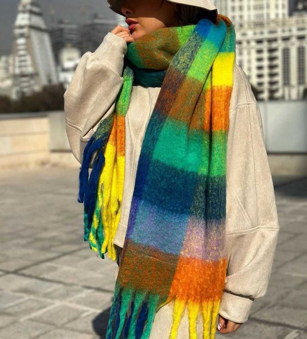 Трендовий об'ємний теплий шарф з дредами/ Зимовий шарф - букле