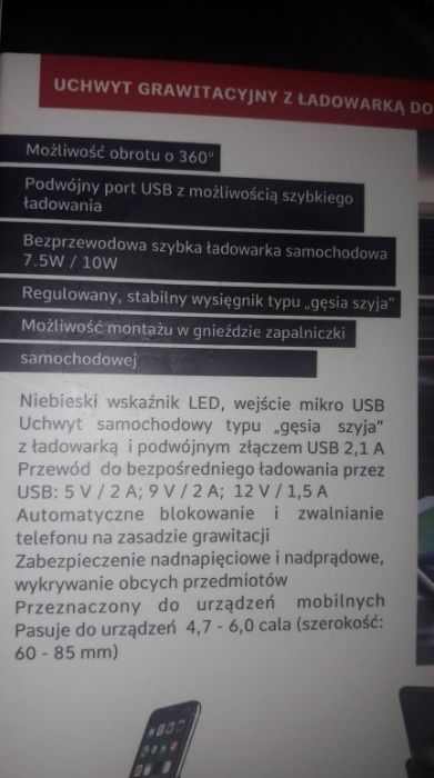 Uchwyt Grawitacyjny i Ładowarka do Samochodu-Nowe