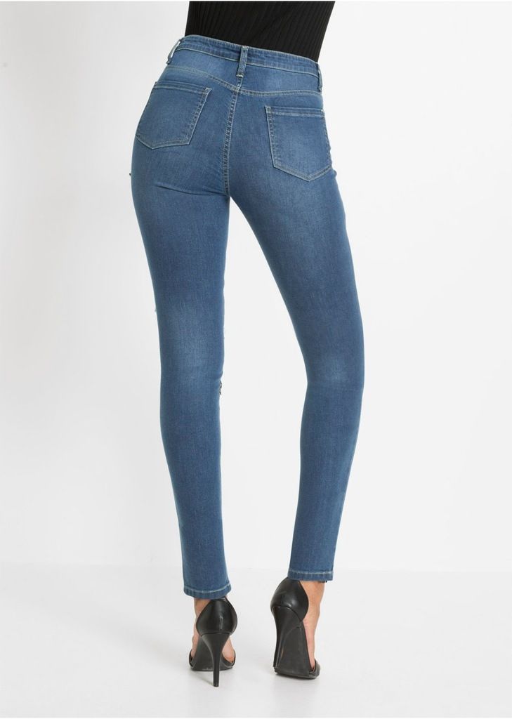 bonprix jeansowe spodnie damskie z przetarciami rurki 36-38