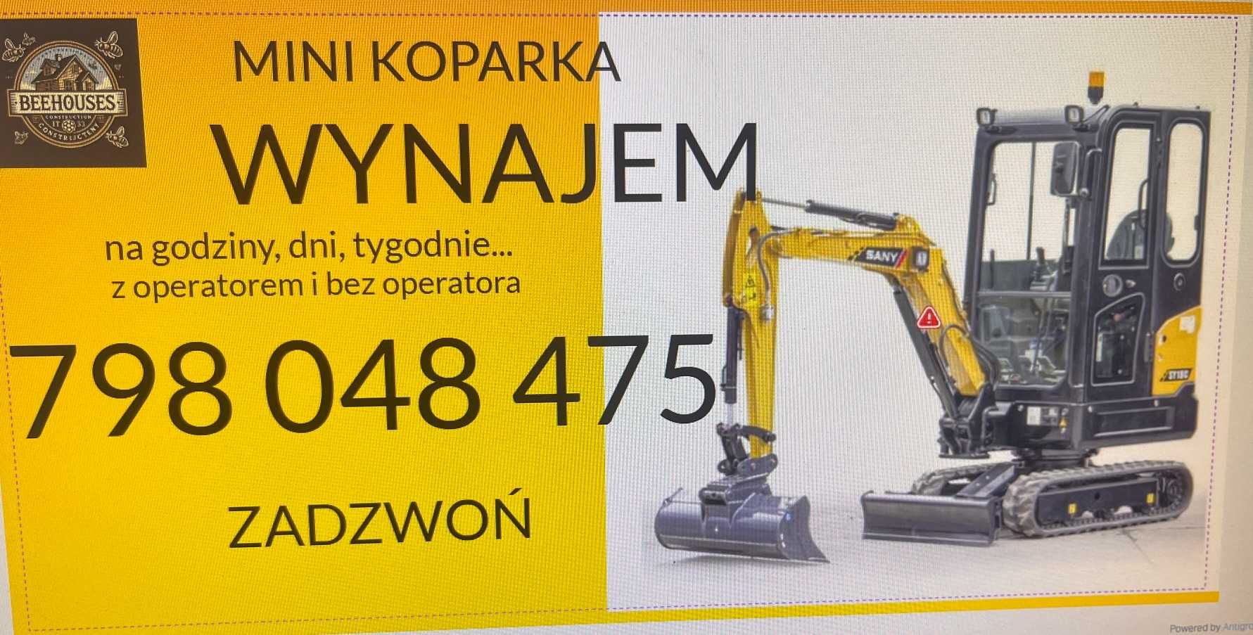 wynajem mini koparki 2t , 200zł doba