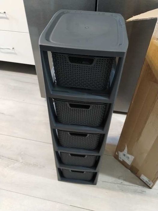 BranQ Regał rattanowy tworzywo sztuczne  antracytowy 80 cm 5 koszy