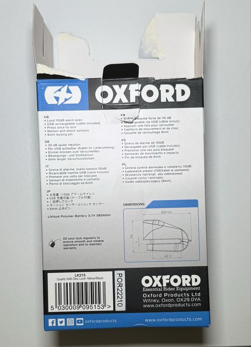 Cadeado Disco Alarme Oxford XA6