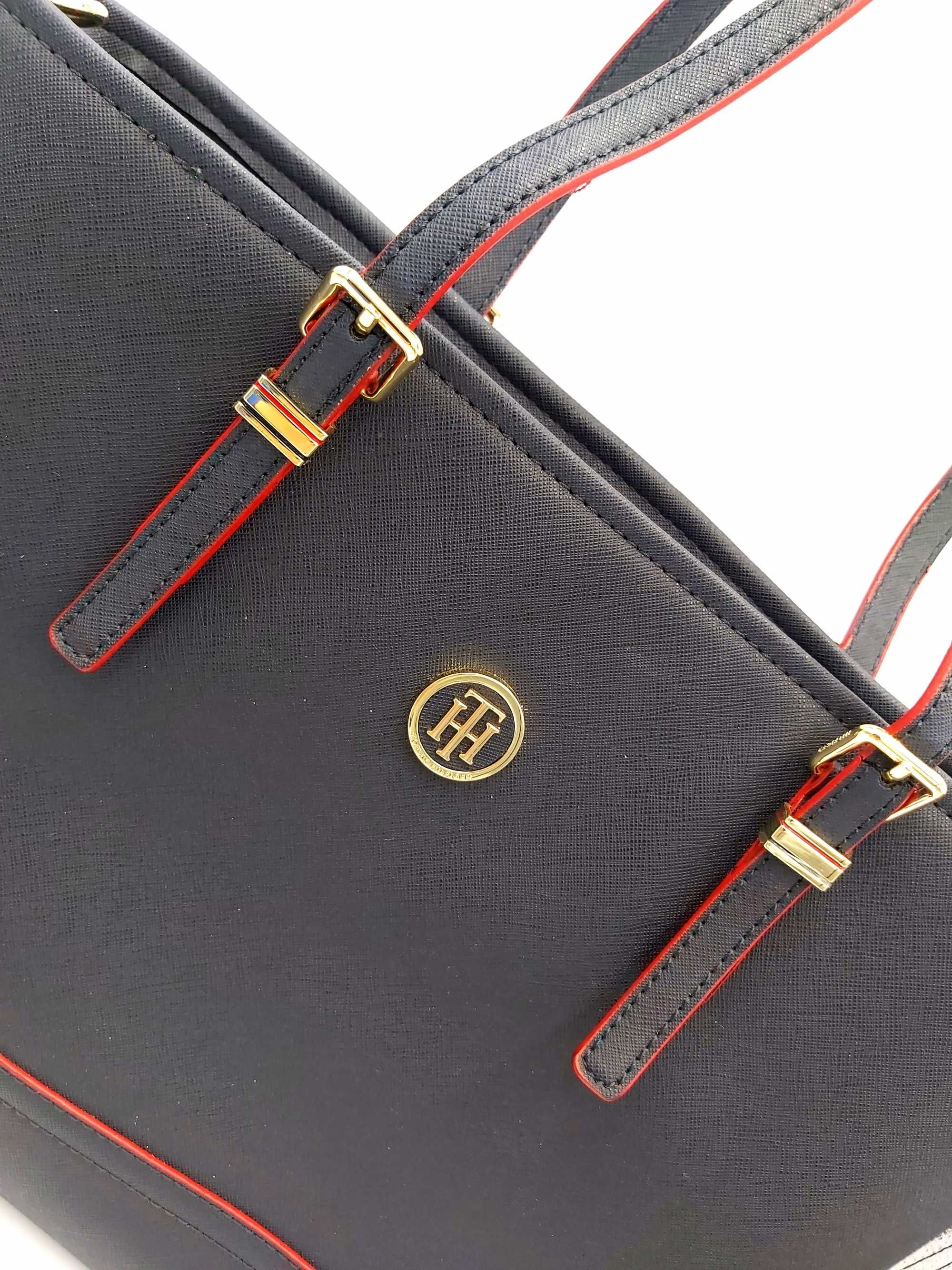 Torebka TOMMY HILFIGER granatowa czerwona torba shopperka pojemna