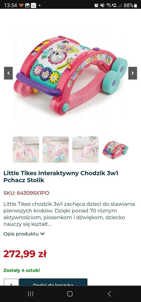 Interaktywny Pchacz, chodzik i stolik 3w1