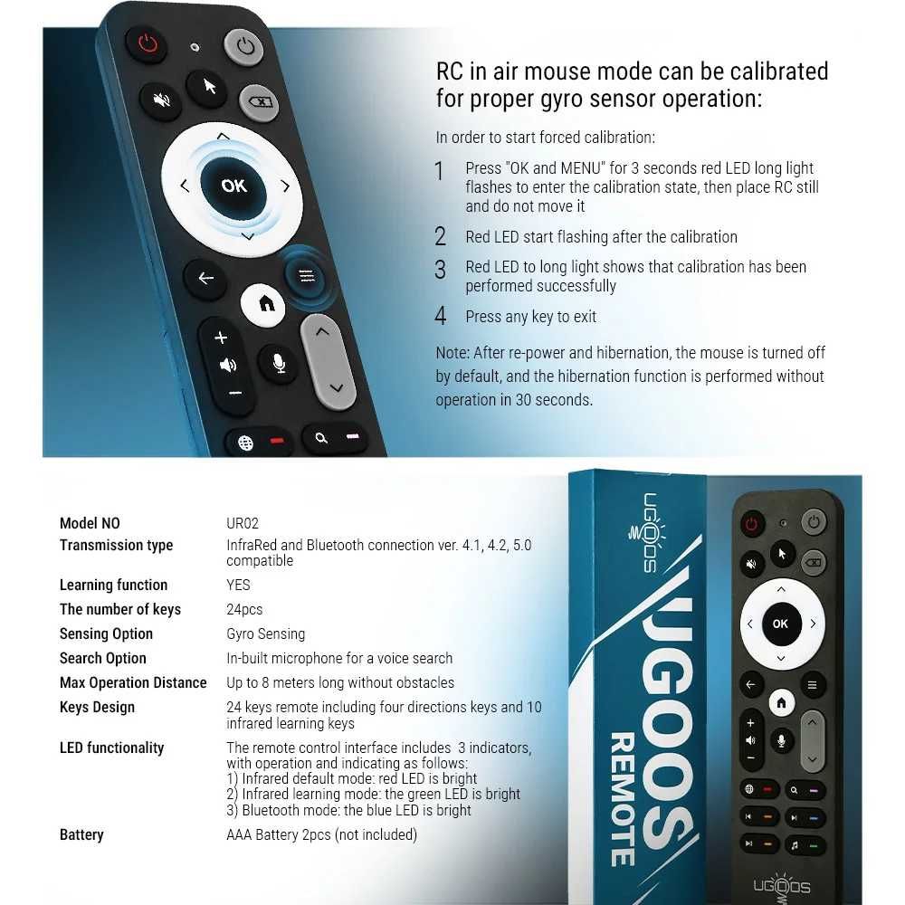Пульт Ugoos UR02 bluetooth аэромышь air mouse UR-02