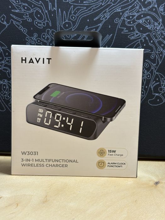 Бездротова зарядка/беспроводная зарядка з годинником та будильн