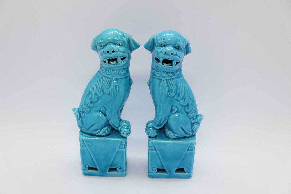 Par de Cães Foo 12 cm Porcelana Chinesa XX