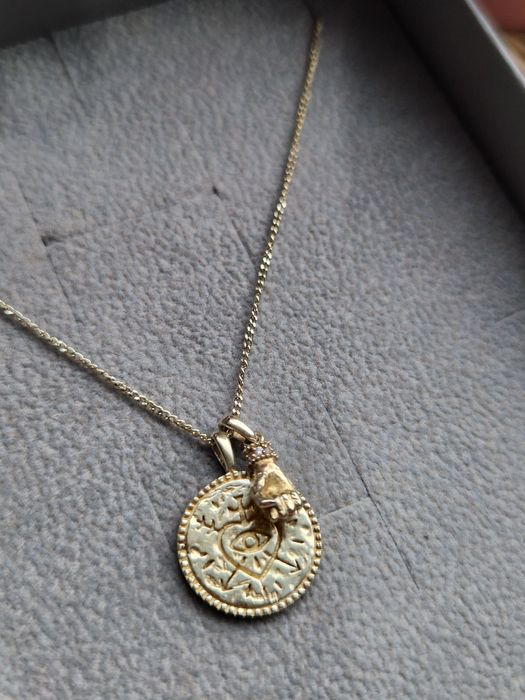 Naszyjnik medalion Ania Kruk piesc Oko proroka Serce srebro 925 złoto