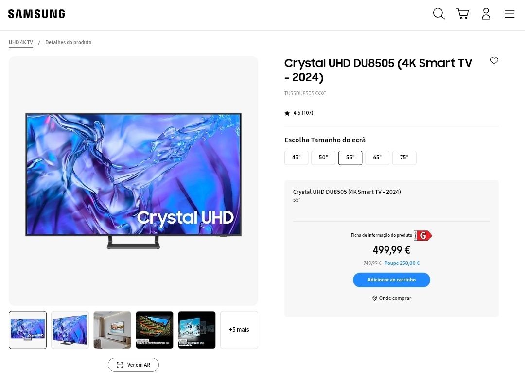 Vendo Tv Samsung Crystal UHD 2024 de 55"