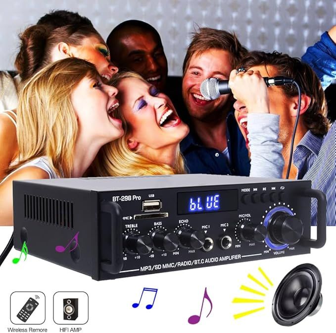 Woopker Wzmacniacz Hi-Fi Bluetooth 800W z mikrofonem wejściami USB/SD