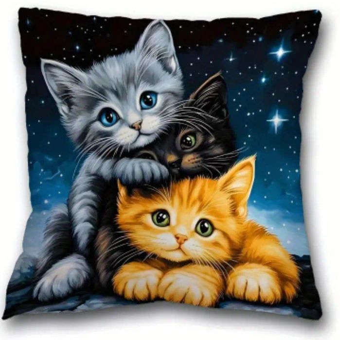 Poszewka na poduszkę rudy i szary kotek