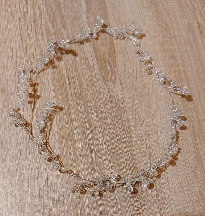 Opaska ślubna do włosów srebrna ślub wesele,