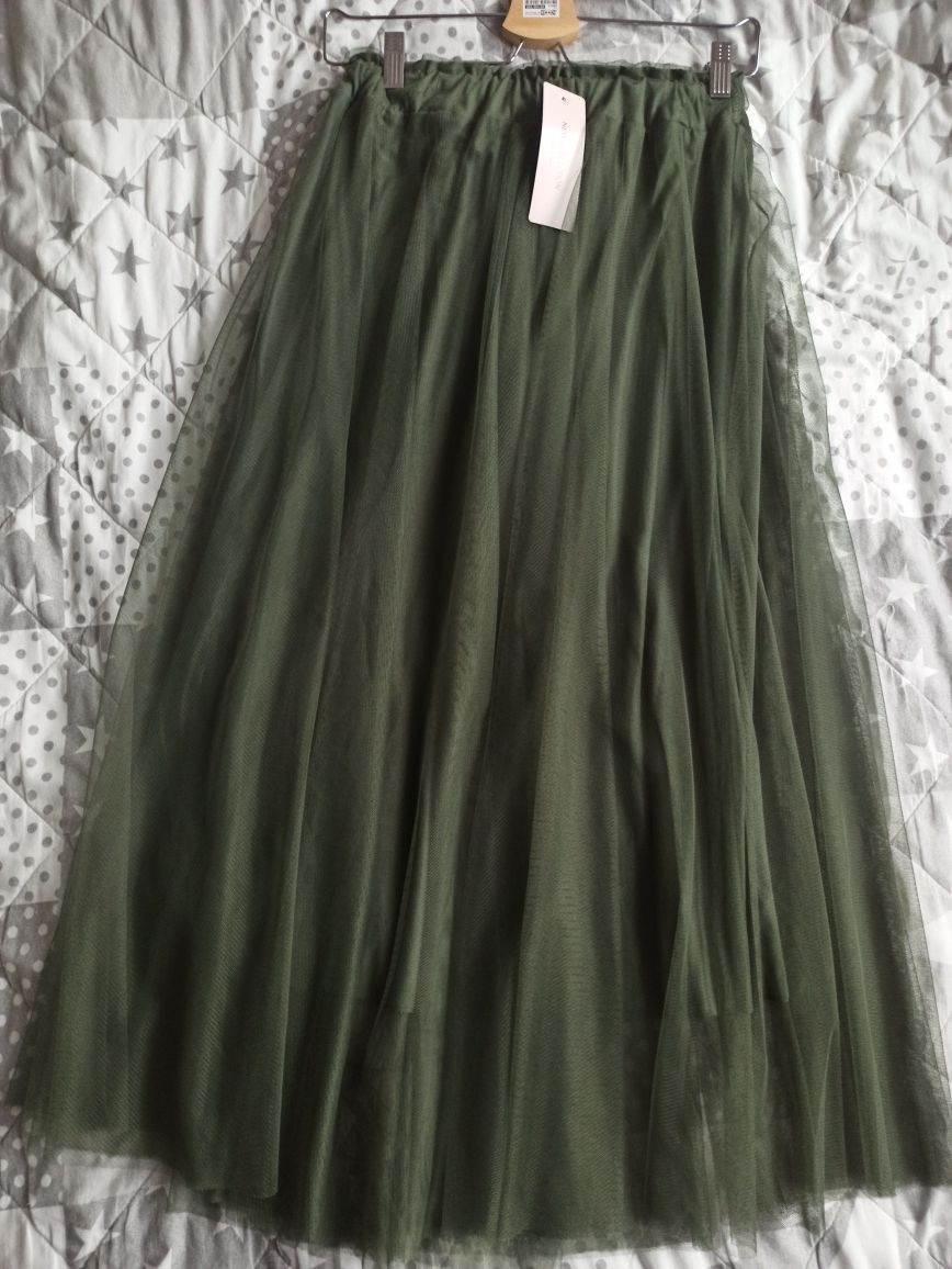 NOWA!!! Spódnica tiulowa maxi khaki/oliwka r. uniwersalny