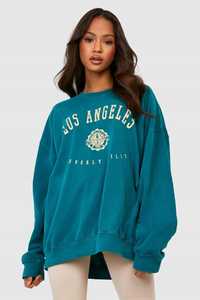 Bluza Pullover Oversize Los Angeles Turkusowa Boohoo M