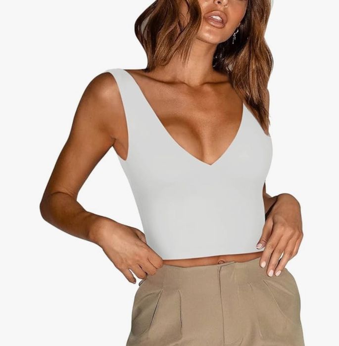 Top z dekoltem w serek i odkrytymi plecami, biały, rozmiar 2XL, REORIA