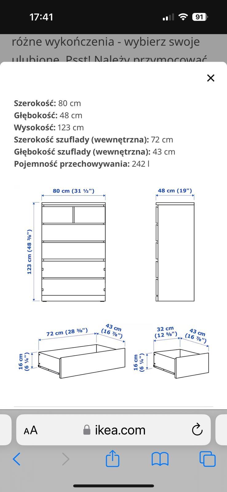 Komoda IKEA MALM, okleina brzozowa!