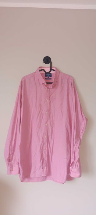 Casualowa koszula w drobną kratkę z długim rękawem XL bawełna różowa