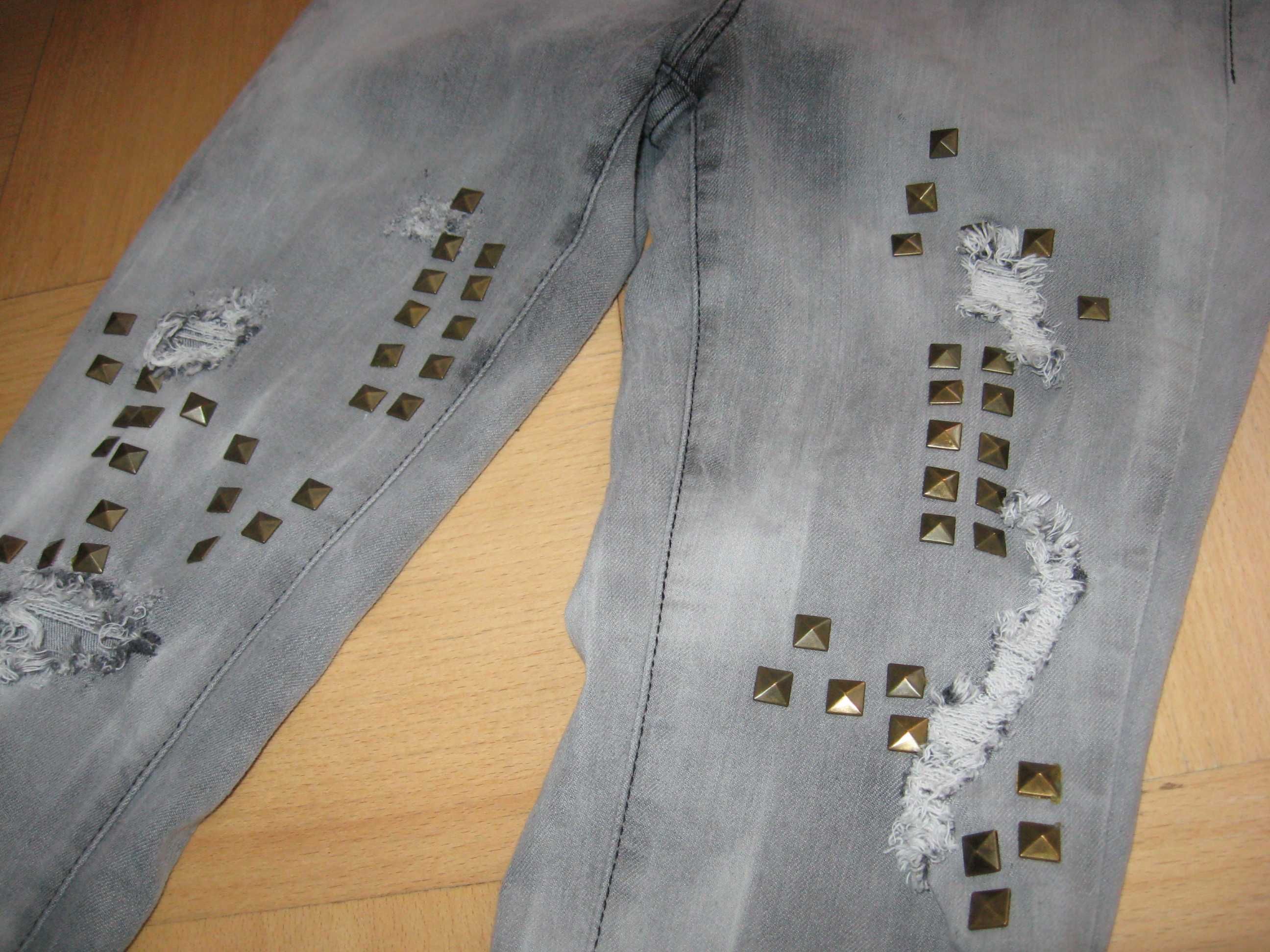 Pieces jeggingsy 164 38 M jeansy elastan przetarcia dżety pas guma