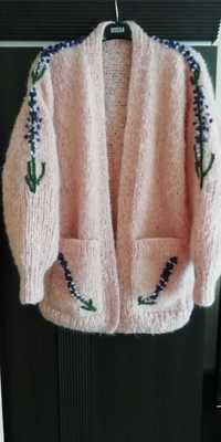 Sweter - kartigan na drutach