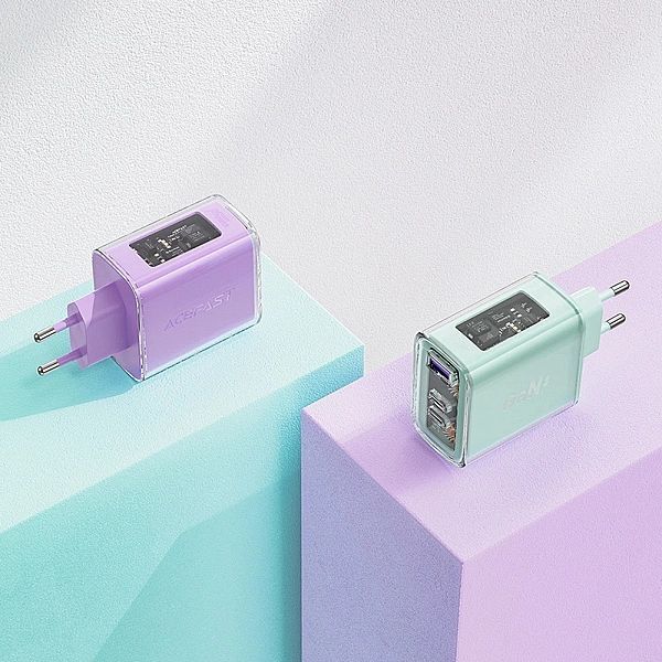 Acefast ładowarka GaN 65w 3 porty (1xUSB, 2xUSB C) szara (a45)