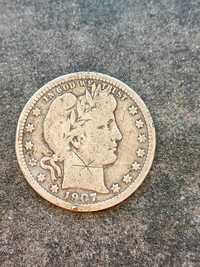 1/4 dollar quarter 1907r. USA srebro typ Barber