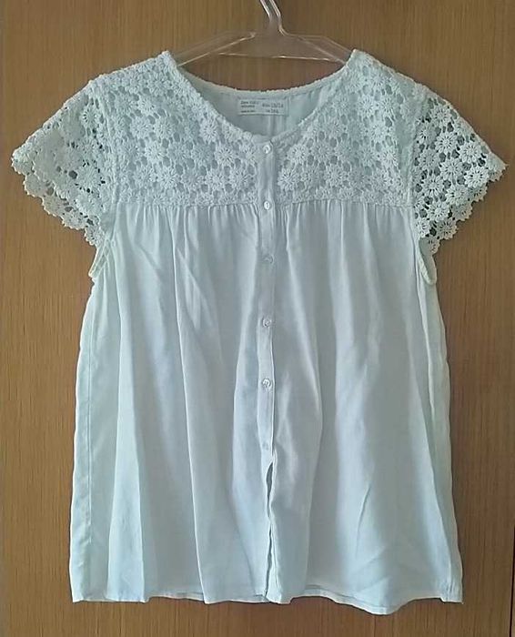 Blusa branca manga curta - com renda, branca 13/14 anos