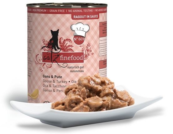 Karma dla kota bez sztucznych dodatków Catz Finefood GĘŚ i INDYK 380g