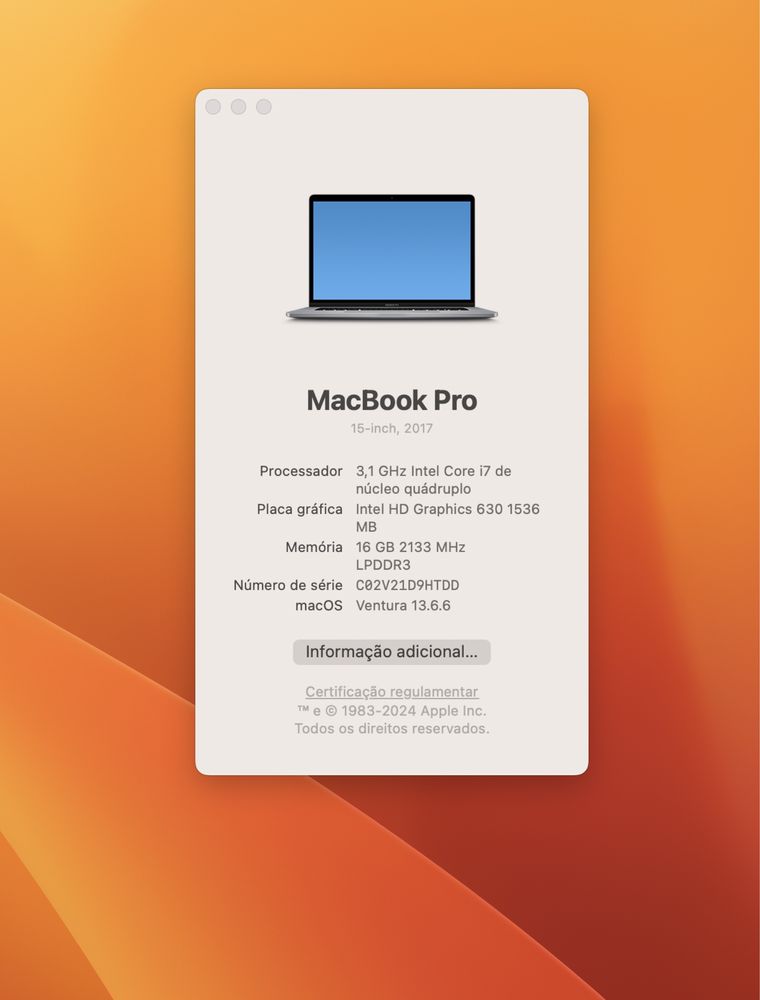 MacBook Pro 15’’ de 2017 - i7 3,1d GHz