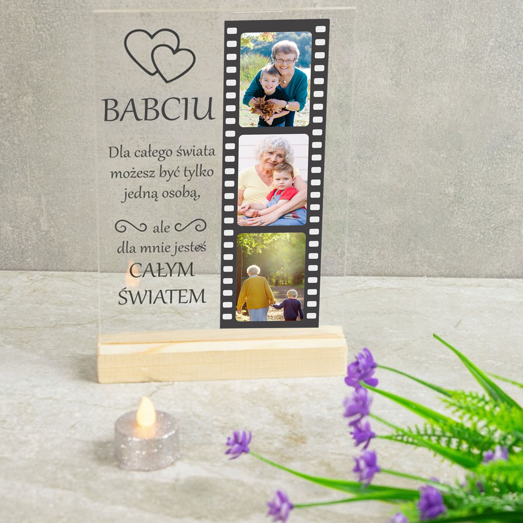 Ramka ze zdjęciem na szkle dzień babci dla babci personalizowany