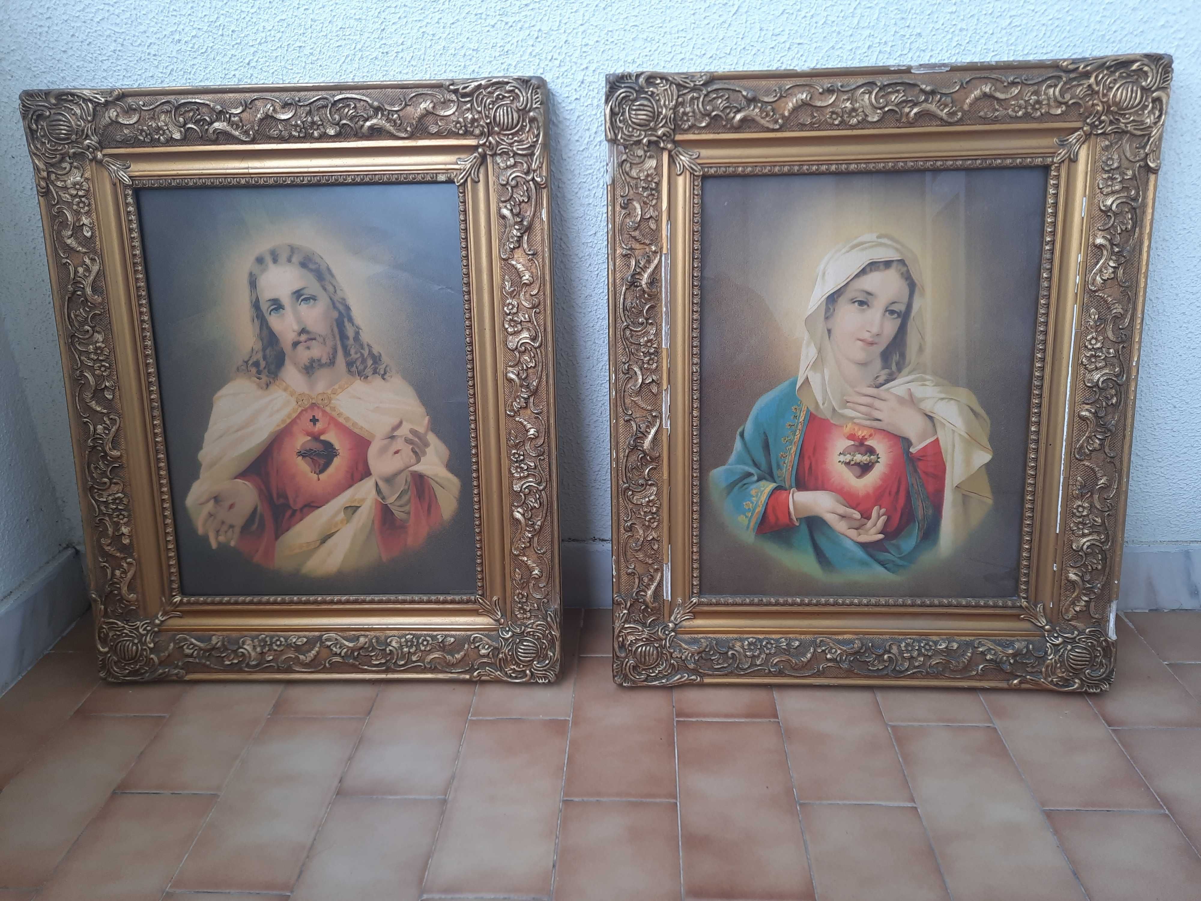 2 quadros decorativos com imagens religiosas