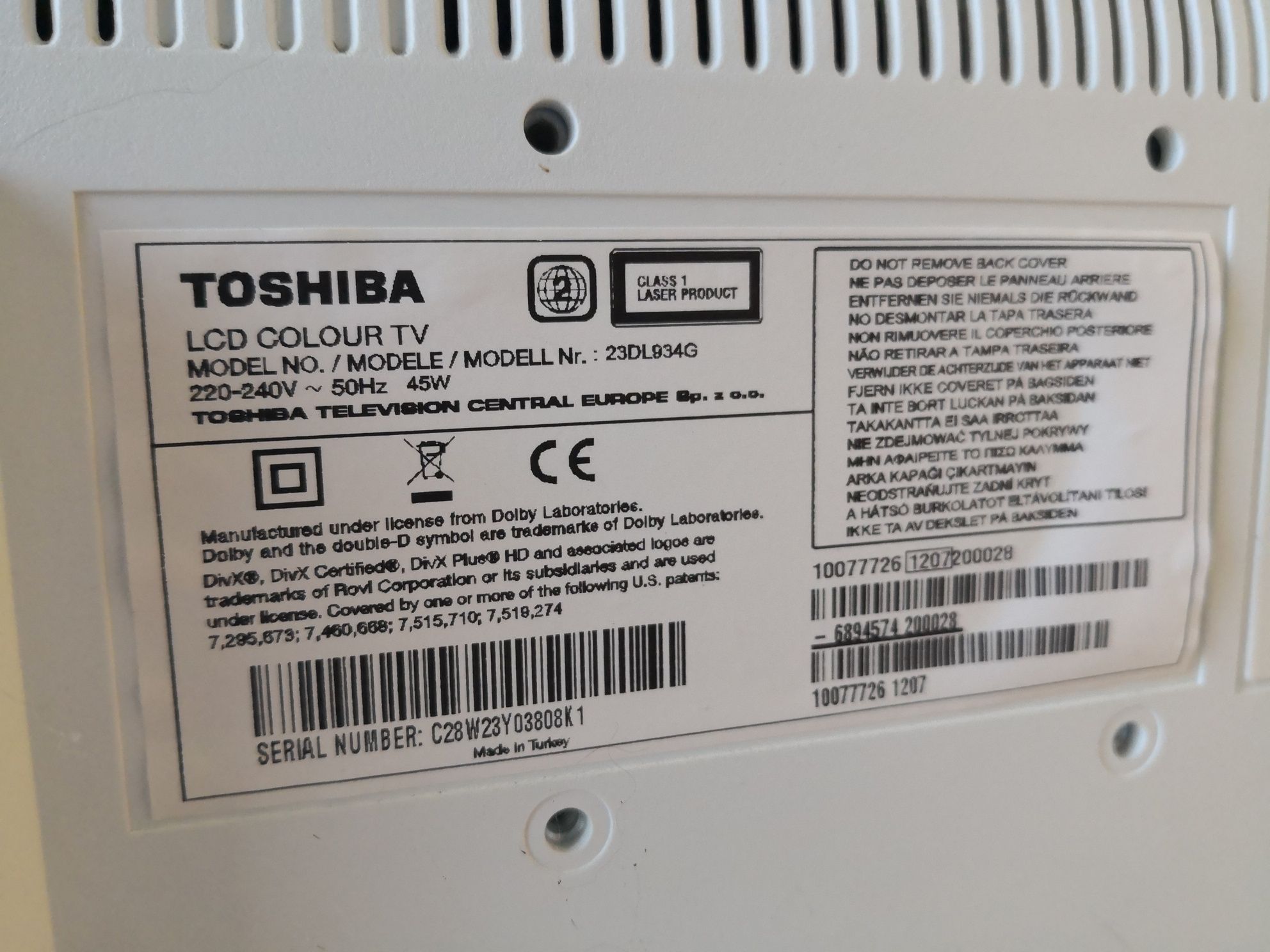 Sprawny telewizor Toshiba z DVD, 23 cale