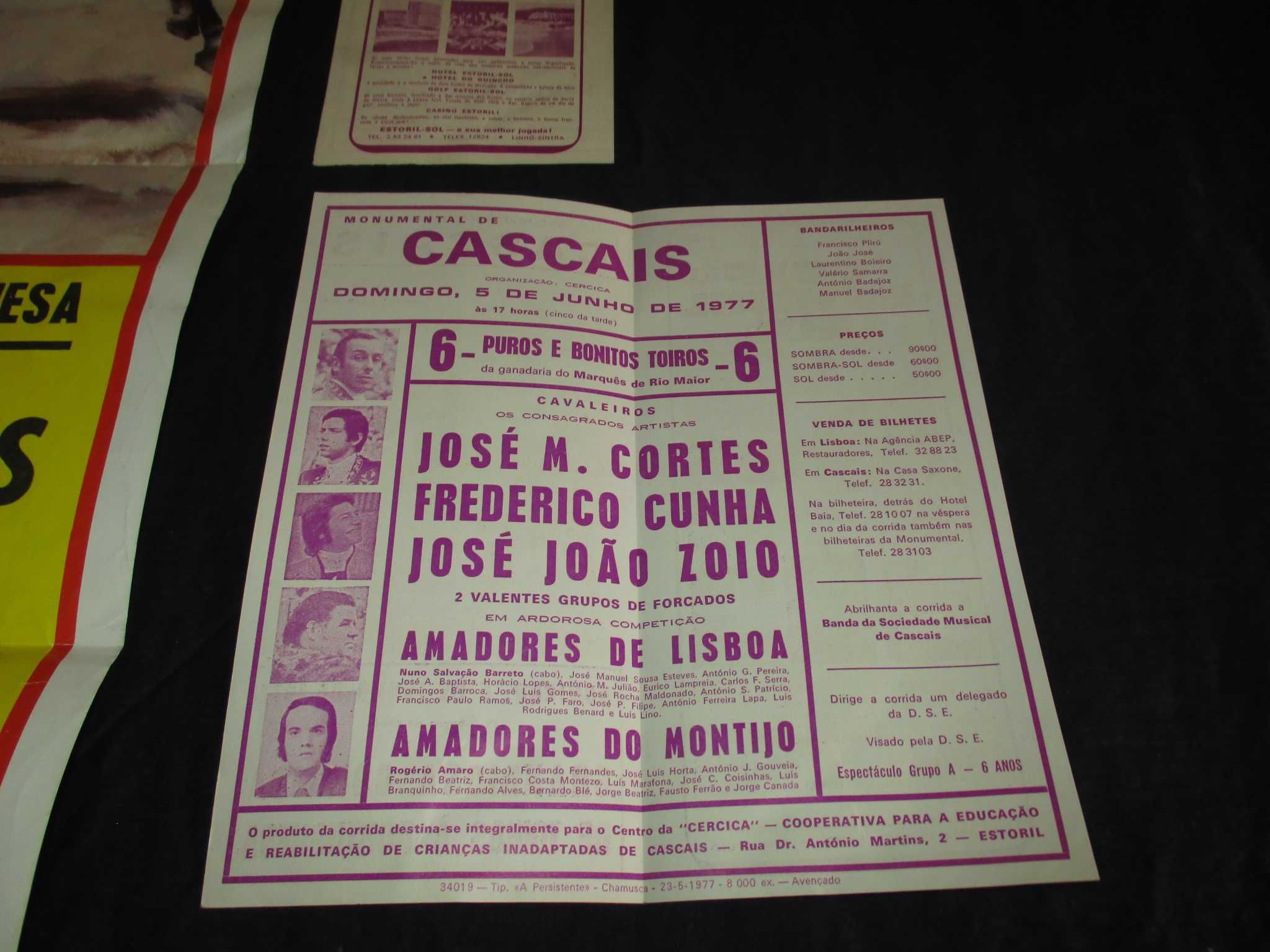 Cartaz Panfleto Praça de Toiros Monumental de Cascais anos 70
