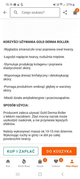 Roller do twarzy Gold dermaroller  miedziany orginalny Easy Livin