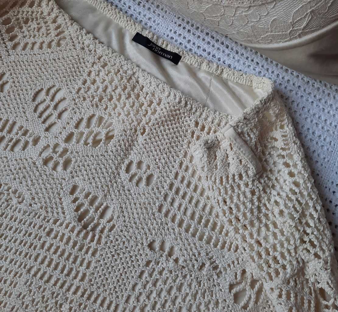 Cudo niciana Jane Norman Bawełna szydełkowa ecru spódnica midi L XL