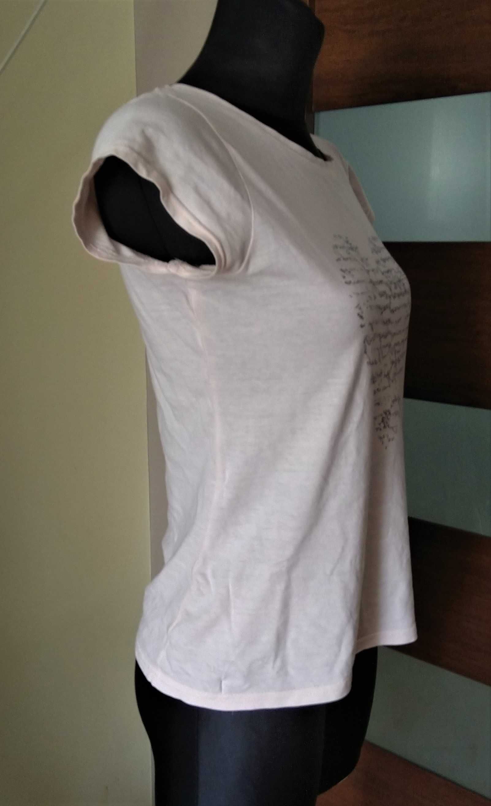 Koszulka T-Shirt z sercem z napisów pudrowy róż basic style basicowa