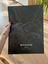 Mapa Warszawy! A3 nowa plakat czarno-biały