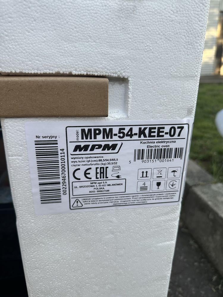 Piec kuchenka MPM piekarnik 50% ceny,  NOWY MPM 54 KEE 07
