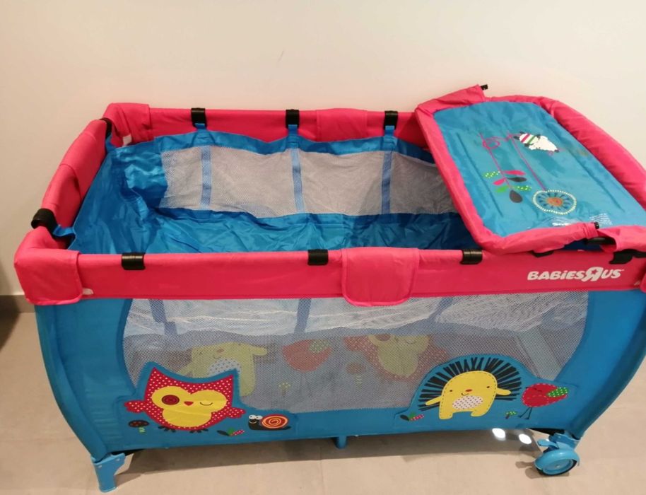 Cama de viagem/parque com 2 alturas, abertura, chão rígido,  mudador