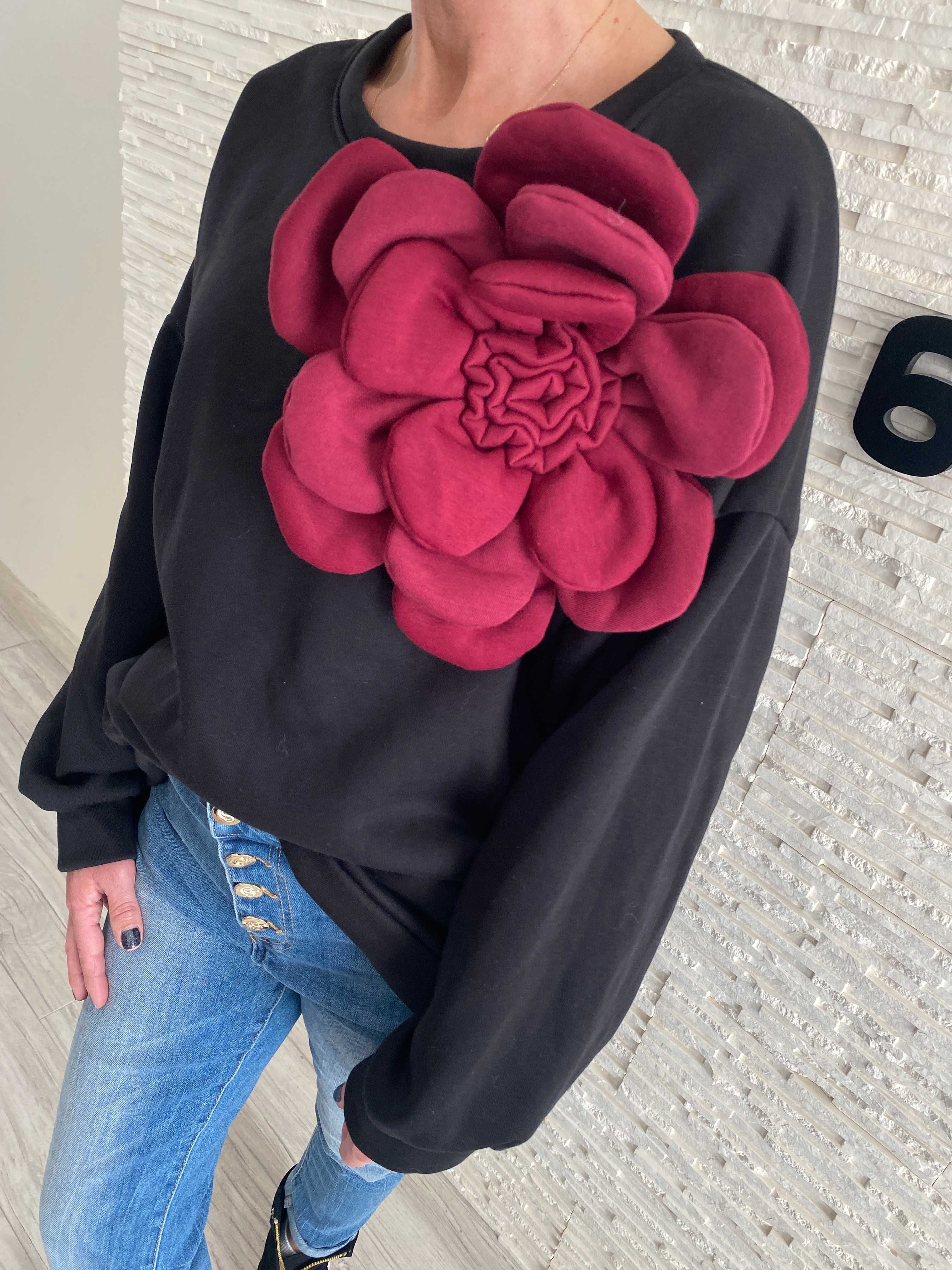 New collection nowa bluza oversize broszka kwiat 3D