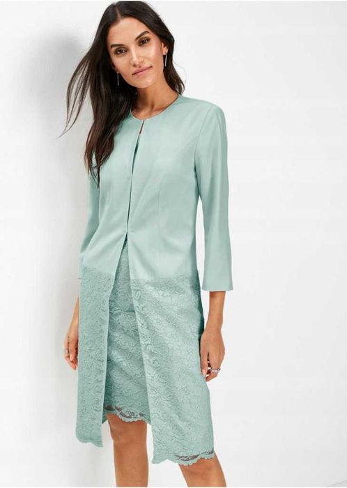 Garsonka,-sukienka+żakietem z dlugim rękawem,koronka-gipiura 2 części.