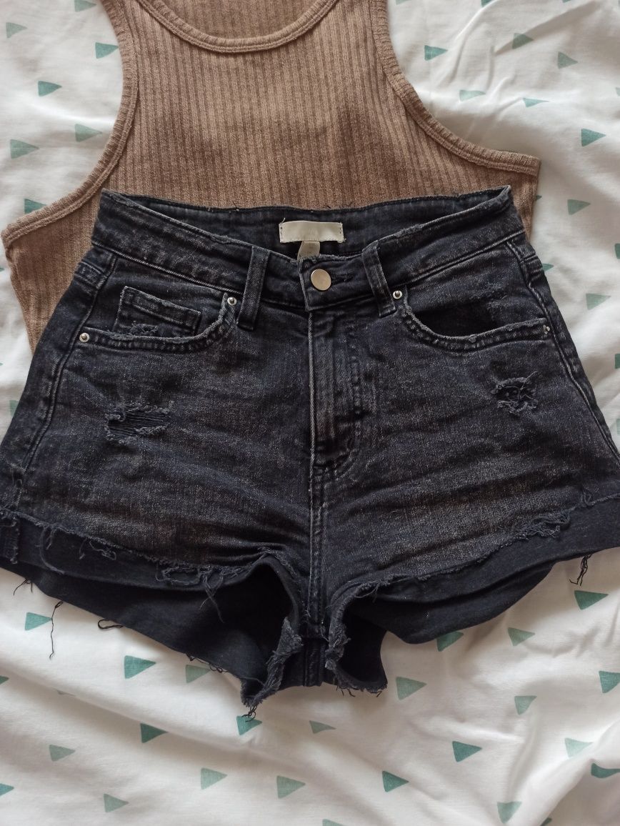 Czarne Basic spodenki hm H&M shorty letnie wysoki stan #basic #denim #