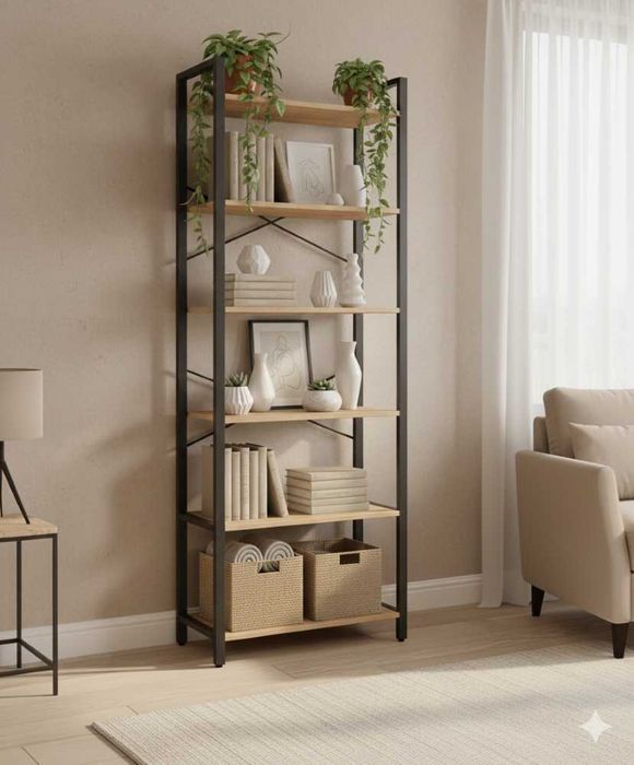 Nowy Regał na Książki Lofto 186x66x30  Metalowy 6 Półek Wysoki Wysyłka