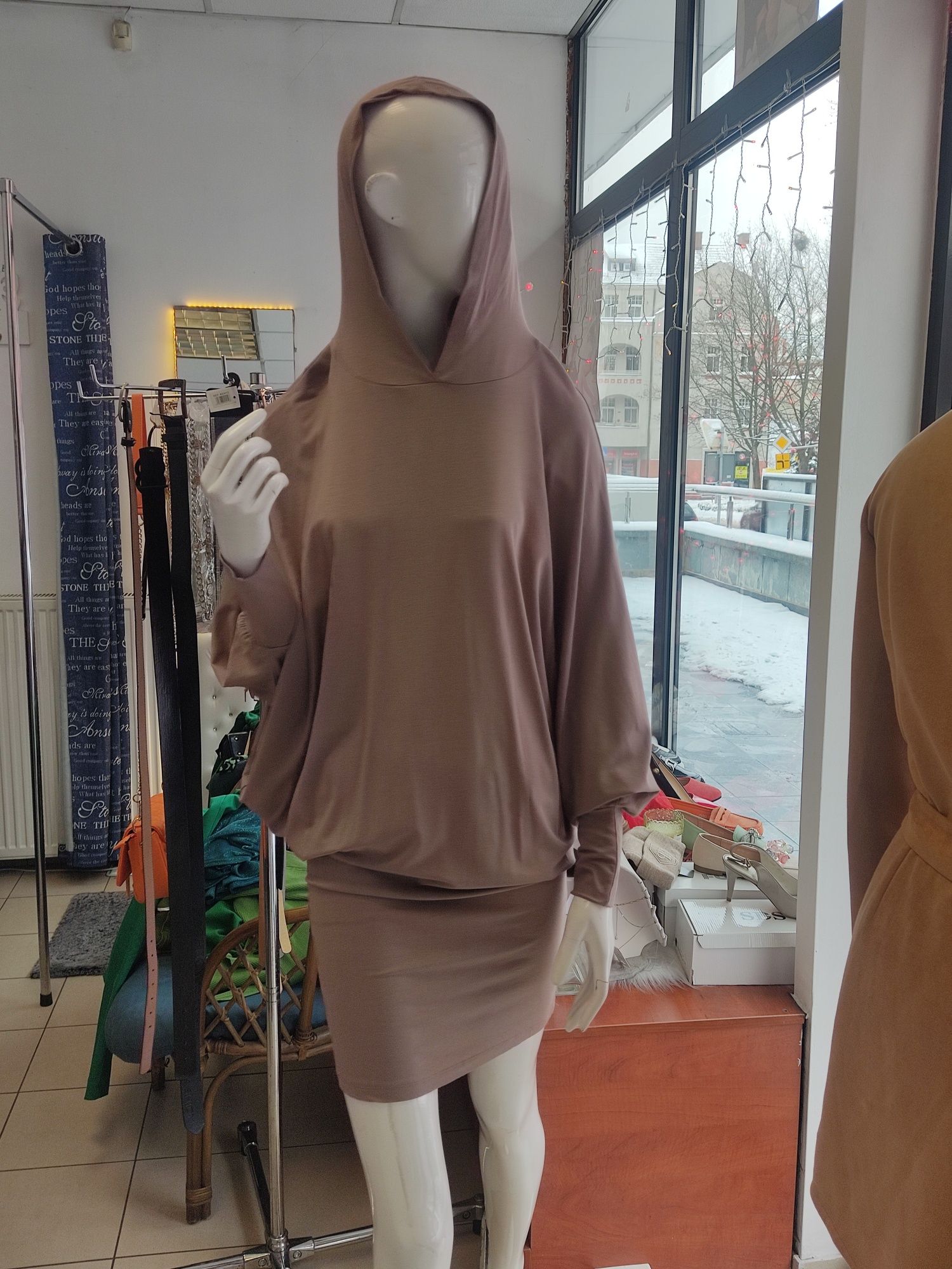 Elegancka bawełniana sukienka tunika s m l xl beżowa karmel