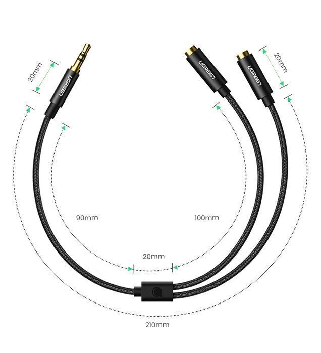 Kabel słuchawkowy Ugreen minijack 3.5 mm męski - 2x minijack żeński