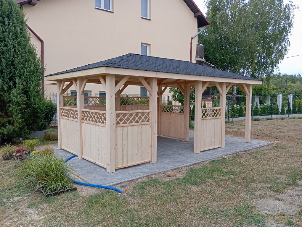 Altana ogrodowa 3x4m z dodatkowym zadaszeniem