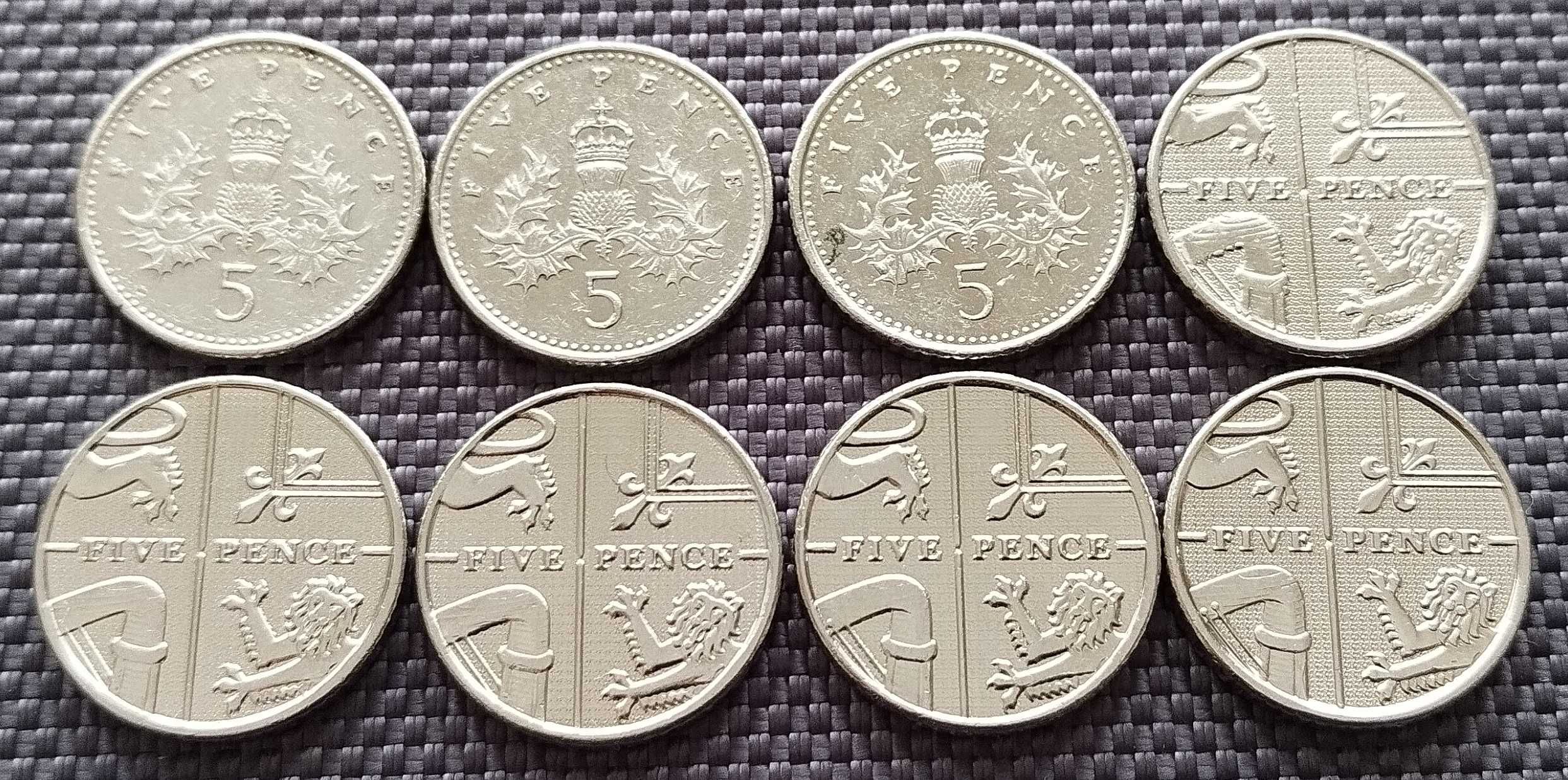 Колекція монет 5 пенсів Великобританії 8 шт